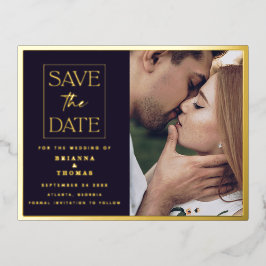 Chic Simple Foto Save the Date Wedding Gold Folie Einladungspostkarte
