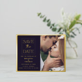 Chic Simple Foto Save the Date Wedding Gold Folie Einladungspostkarte (Stehend vorne)