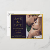 Chic Simple Foto Save the Date Wedding Gold Folie Einladungspostkarte (Vorderseite/Rückseite)