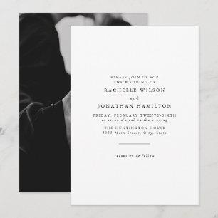 Chic Simple Foto Schwarz-weiß Monogram Wedding Einladung