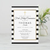 Chic Simple Gold Cross First Heilige Kommunion Einladung (Stehend Vorderseite)