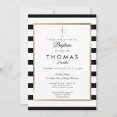 Chic Simple Gold Cross Taufe Christening Einladung (Vorderseite)