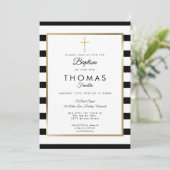 Chic Simple Gold Cross Taufe Christening Einladung (Stehend Vorderseite)