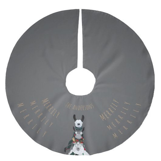 Chic Simple Gray | Funny Winter Llama Sheep Donkey Polyester Weihnachtsbaumdecke (Vorderseite)