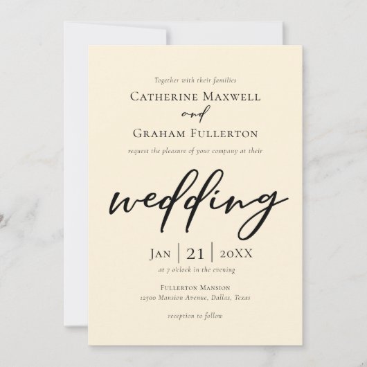 Chic Simple Ivory Typografy Wedding Einladung (Vorderseite)