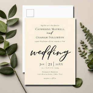 Chic Simple Ivory Typografy Wedding Einladungspostkarte