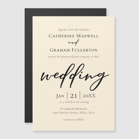 Chic Simple Ivory Typografy Wedding Magneteinladung (Vorne/Hinten)