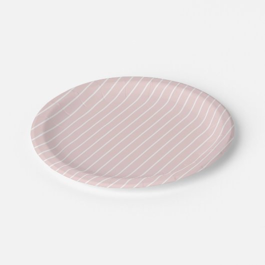Chic Simple Light Pink and White Stripes Pappteller (Schrägansicht)