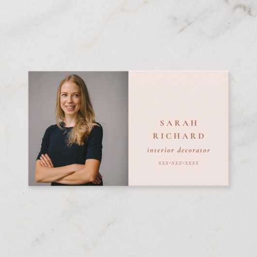 Chic Simple Minimal Blush Rose Berufliches Foto Visitenkarte (Vorderseite)