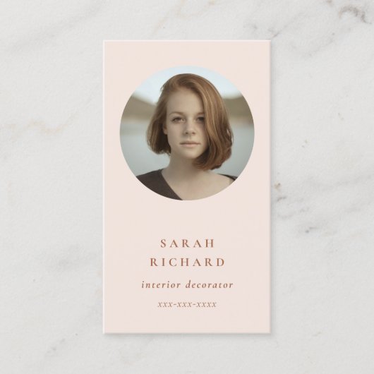 Chic Simple Minimal Blush Rose Berufliches Foto Visitenkarte (Vorderseite)