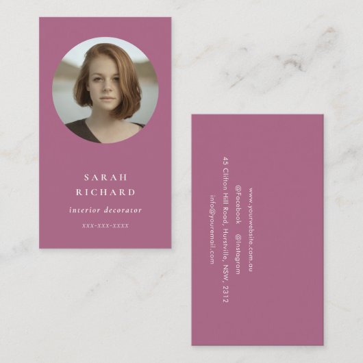 Chic Simple Minimal Rose Rosa Berufliches Foto Visitenkarte (Vorne/Hinten)