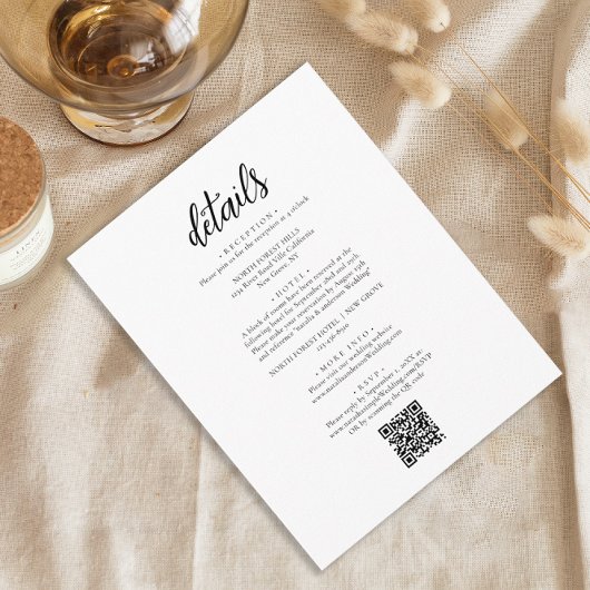 Chic Simple Minimal Script QR Code Wedding Details Begleitkarte