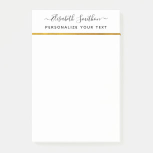 Chic Simple Minimal White Gold Personal Stationery Post-it Klebezettel