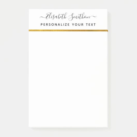 Chic Simple Minimal White Gold Personal Stationery Post-it Klebezettel (Vorderseite)
