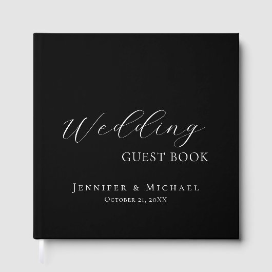Chic Simple Minimalist Modern Plain Wedding Black Gästebuch (Vorderseite)