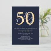 Chic Simple Minimalistisch Blue Gold 50. Geburtsta Einladung (Stehend Vorderseite)
