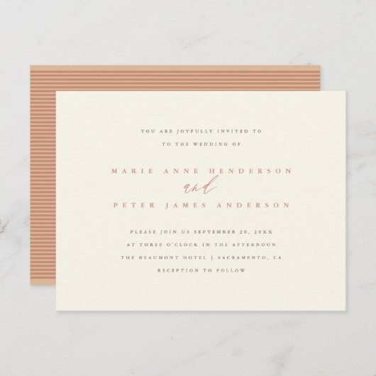 Chic Simple Minimalistisch Typografy Hochzeit im H Einladungspostkarte (Vorne/Hinten)