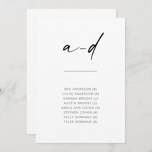 Chic Simple Modern Script Alphabetical Seating A-D (Vorne/Hinten)
