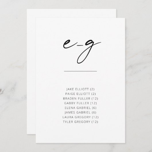 Chic Simple Modern Script Alphabetical Seating E-G (Vorne/Hinten)
