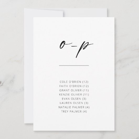 Chic Simple Modern Script Alphabetical Seating O-P (Vorderseite)