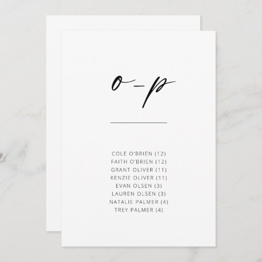 Chic Simple Modern Script Alphabetical Seating O-P (Vorne/Hinten)