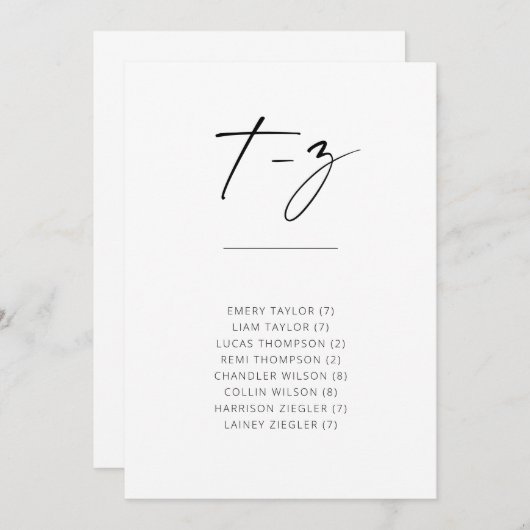 Chic Simple Modern Script Alphabetical Sitting T-Z (Vorne/Hinten)