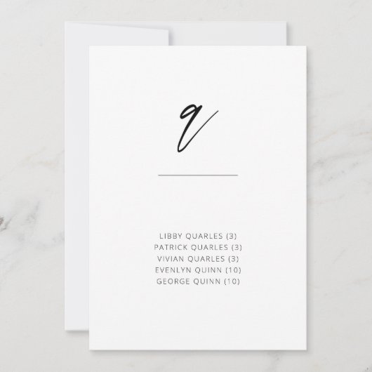 Chic + Simple Modern Script Alphabetical Sitzplati (Vorderseite)