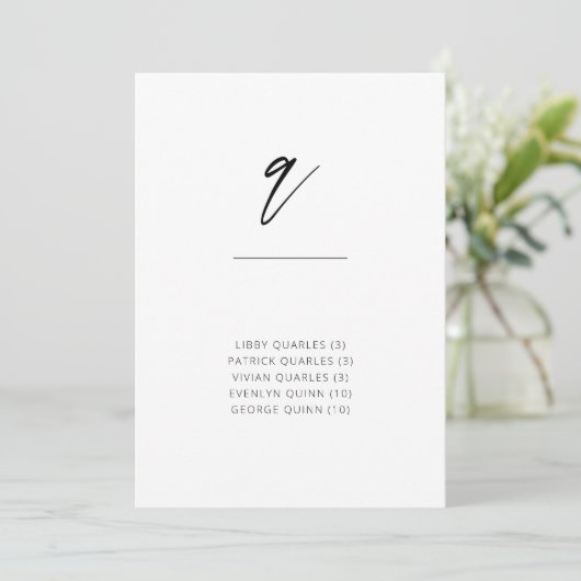 Chic + Simple Modern Script Alphabetical Sitzplati (Stehend Vorderseite)