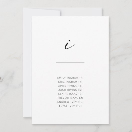 Chic + Simple Modern Script Alphabetical Sitzplatz (Vorderseite)