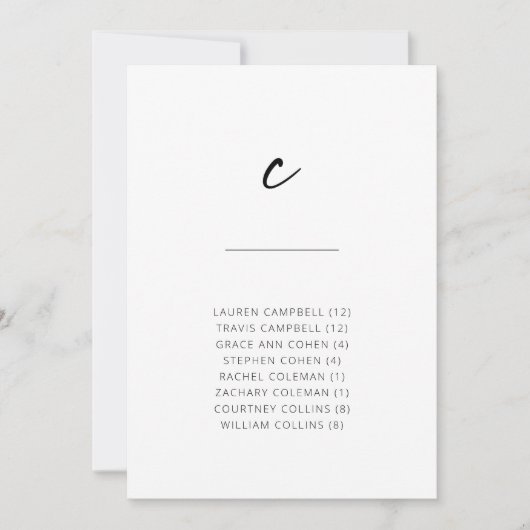 Chic + Simple Modern Script Alphabetitical Seating (Vorderseite)