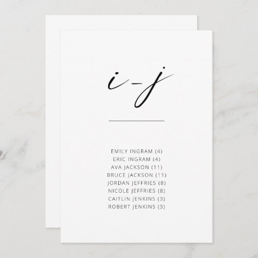 Chic Simple Modern Script Alphabetitical Seating I (Vorne/Hinten)