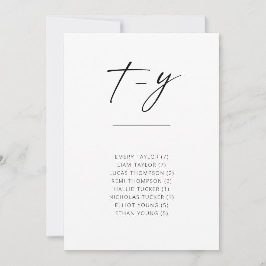 Chic Simple Modern Script Alphabetitical Seating T (Vorderseite)