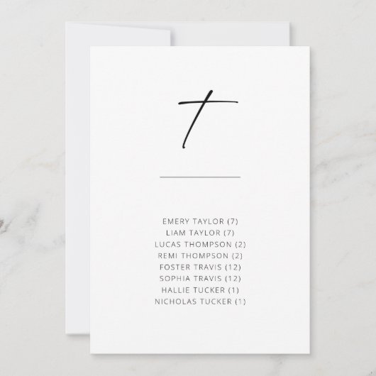 Chic + Simple Modern Script Alphabetitical Sitzpla (Vorderseite)