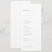 Chic + Simple Modern Script Wedding Menu | Blau Menükarte (Vorne/Hinten)