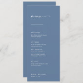 Chic + Simple Modern Script Wedding Menu | Blau Menükarte (Vorne/Hinten)