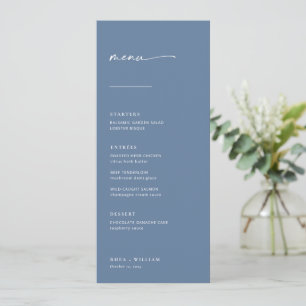 Chic + Simple Modern Script Wedding Menu Blau Menükarte