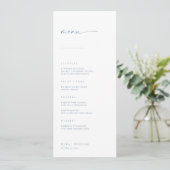 Chic + Simple Modern Script Wedding Menu | Blau Menükarte (Stehend Vorderseite)