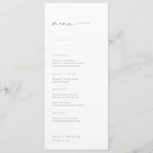 Chic + Simple Modern Script Wedding Menu Blau Menükarte