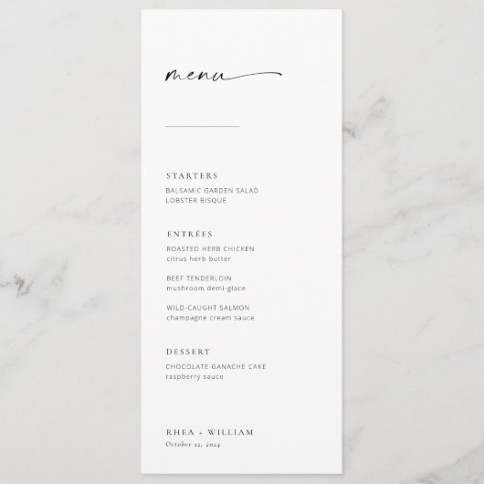 Chic + Simple Modern Script Wedding Menu Menükarte (Vorderseite)