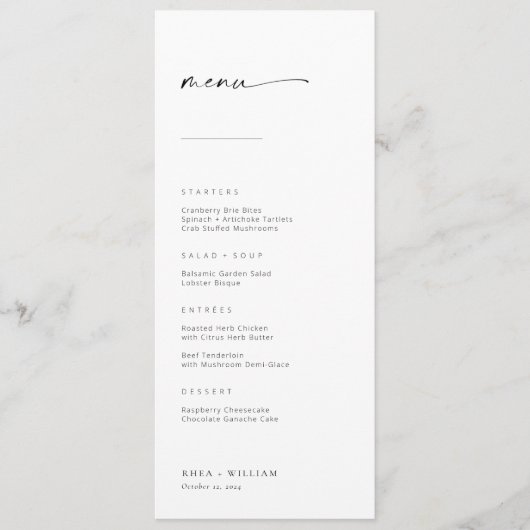 Chic + Simple Modern Script Wedding Menu Menükarte (Vorderseite)