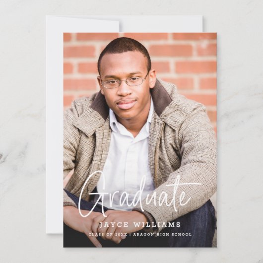 Chic Simple Modern Script Zwei-Foto-Abschluss Ankündigung (Vorderseite)