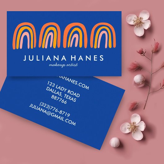 Chic Simple Pink Orange Blue Rainbows Visitenkarte