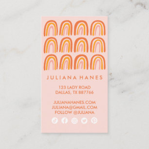 Chic Simple Pink Orange Rainbows Social Icons Treuekarte