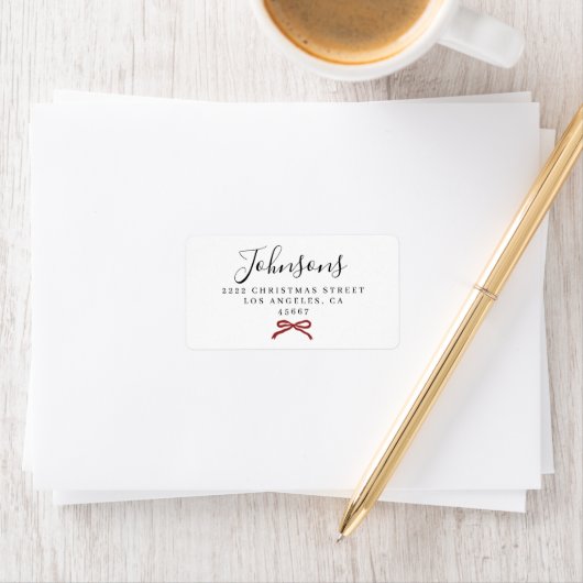 Chic Simple Red Bow Script Family Return Address Adressaufkleber (Insitu)