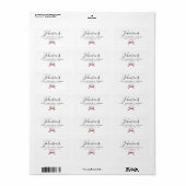 Chic Simple Red Bow Script Family Return Address Adressaufkleber (Vorne)
