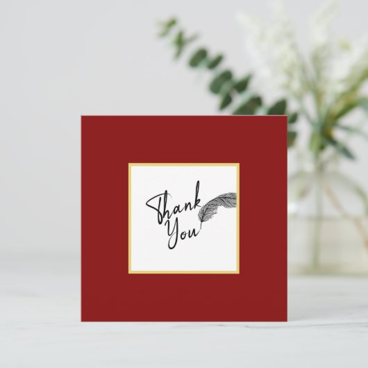 Chic Simple Red Gold und Black Text Dankeskarte (Stehend Vorderseite)