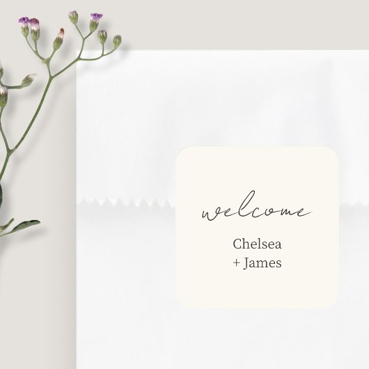 Chic Simple Script Welcome Wedding Quadratischer Aufkleber