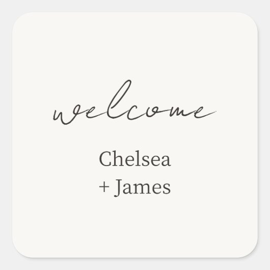 Chic Simple Script Welcome Wedding Quadratischer Aufkleber (Vorderseite)