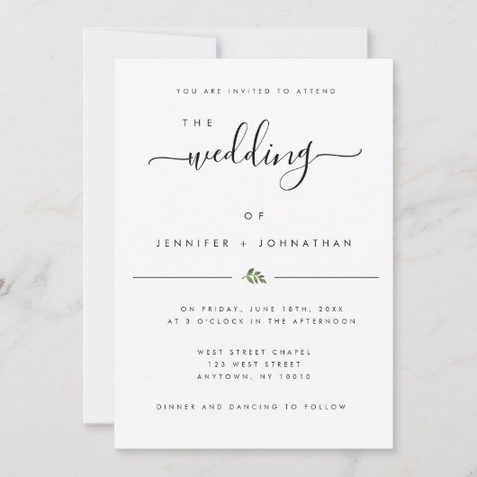 Chic Simple Watercolor Grüne Hochzeit Einladung (Vorderseite)