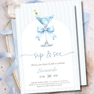 Chic Sip and See Verstaubt Blau Gestreift Baby Bog Einladung